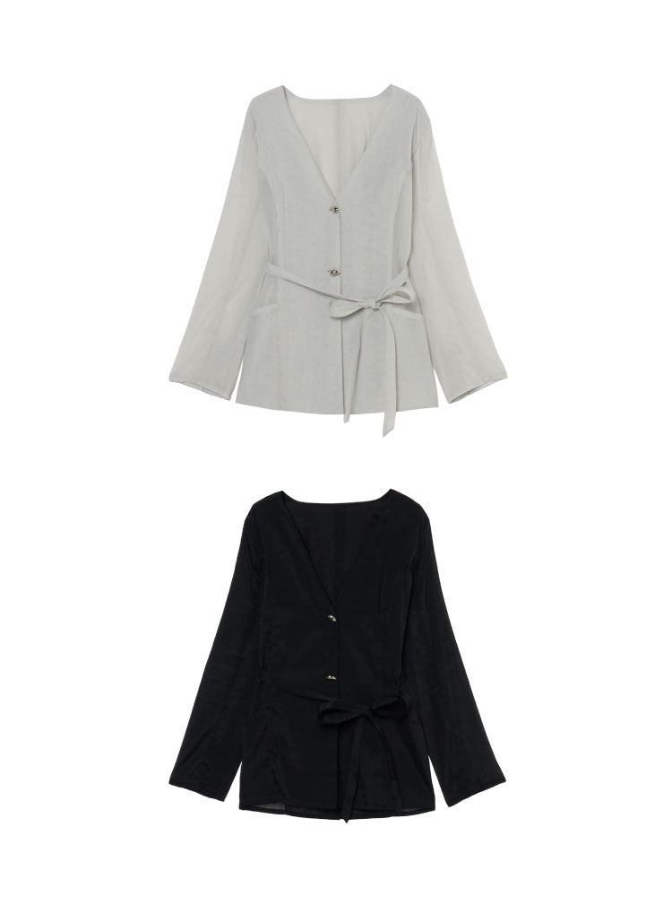 Shaped Button Sheer Jacket