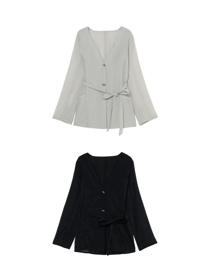 Shaped Button Sheer Jacket