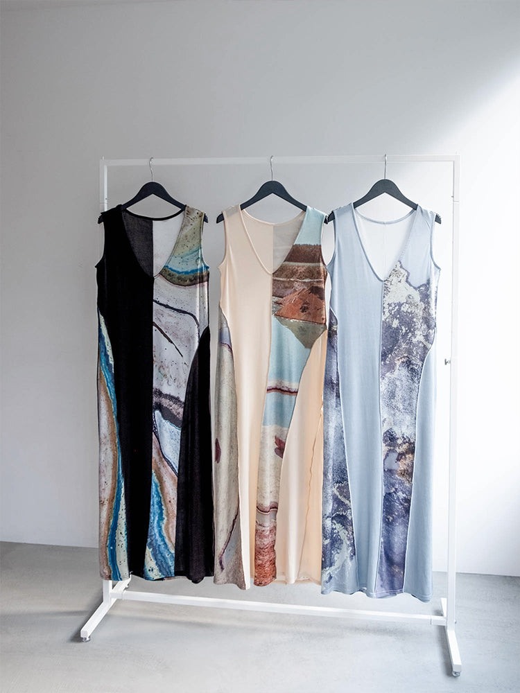 ワンピース STAMP ART LAYERED DRESS Art Print Layered Dress｜アートプリントレイヤードドレス – MARTE
