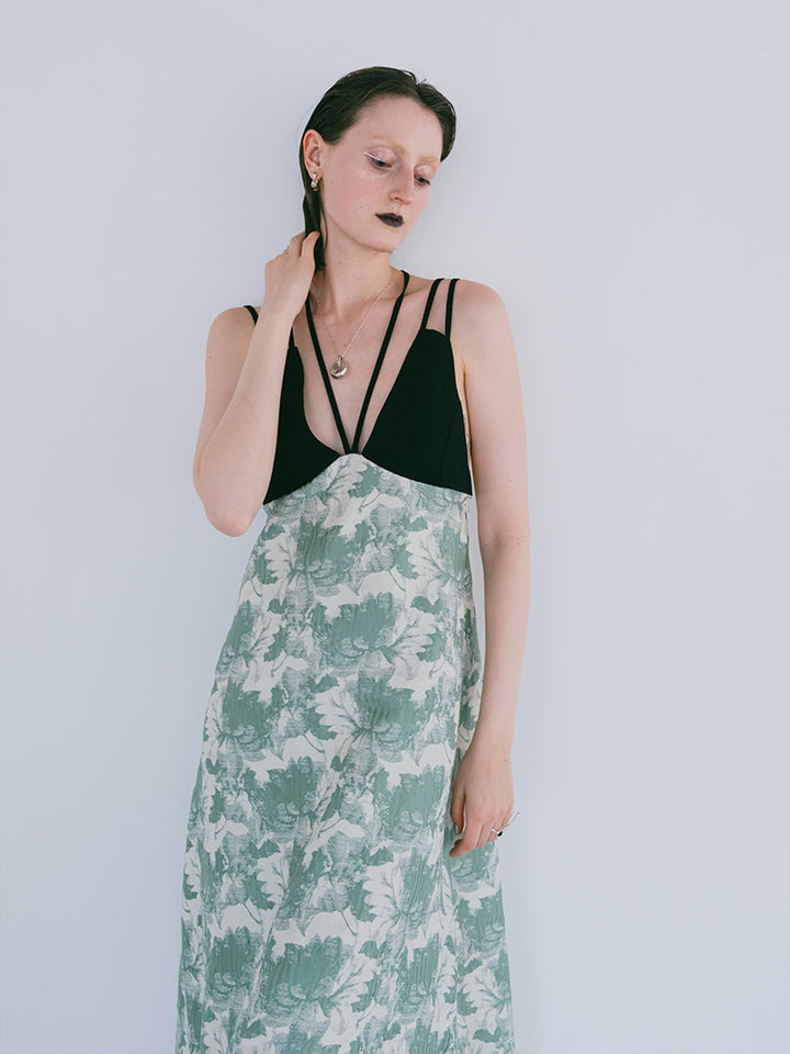 Design Strap Jacquard Dress / Green