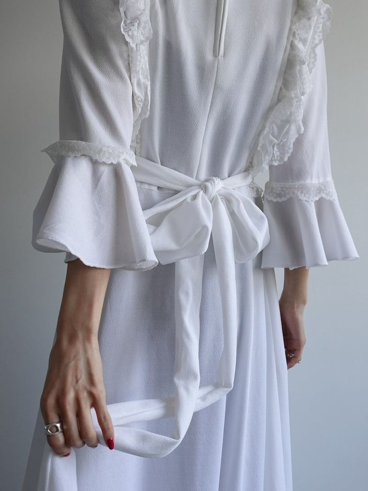 70s Off White Frill Dress