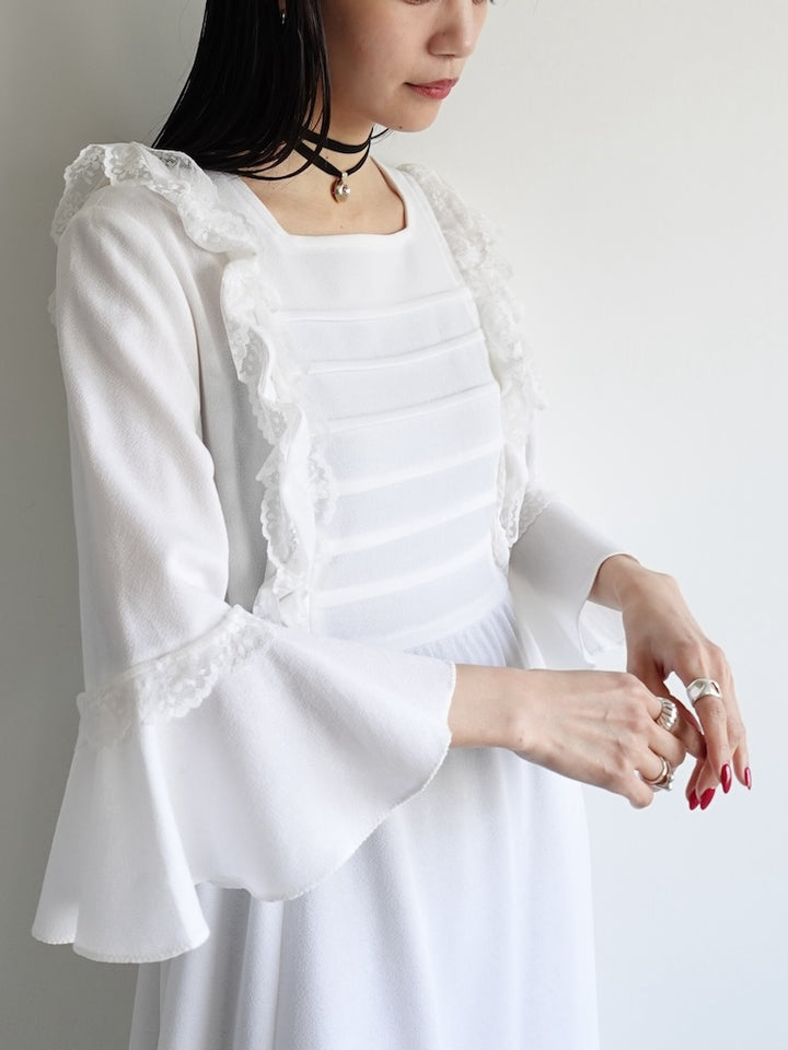 70s Off White Frill Dress