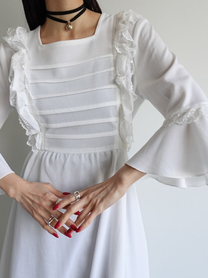 70s Off White Frill Dress