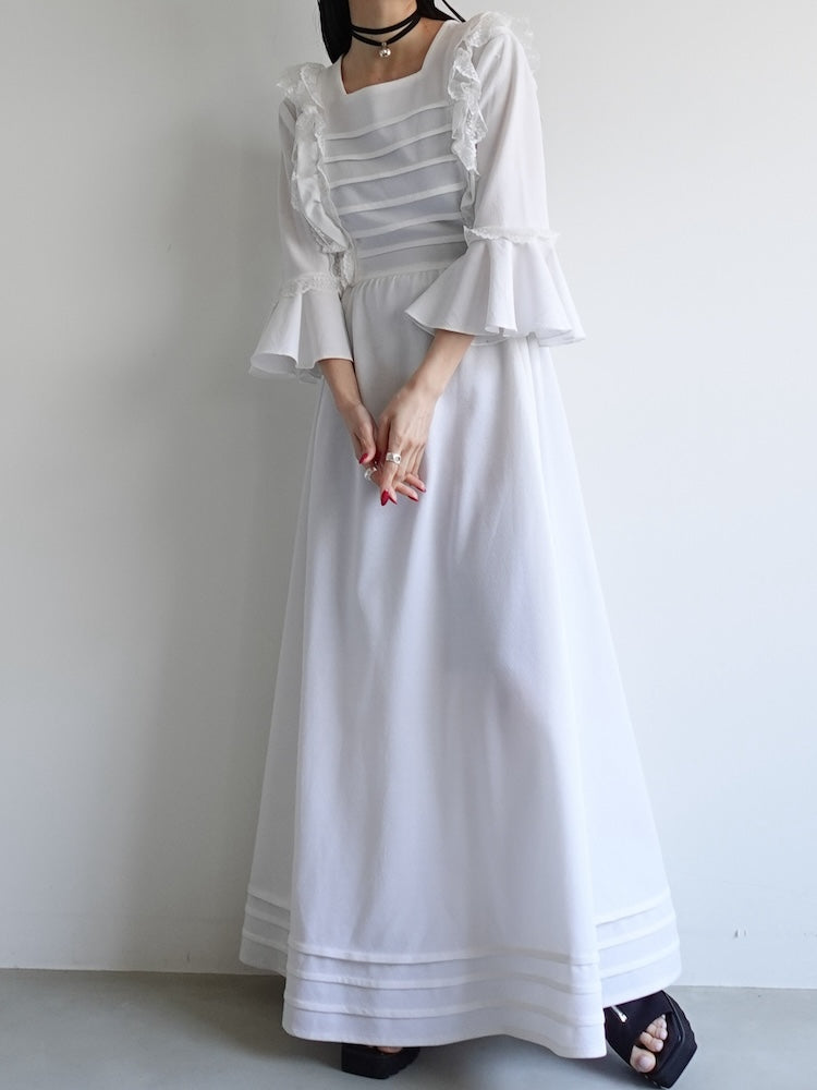 70s Off White Frill Dress