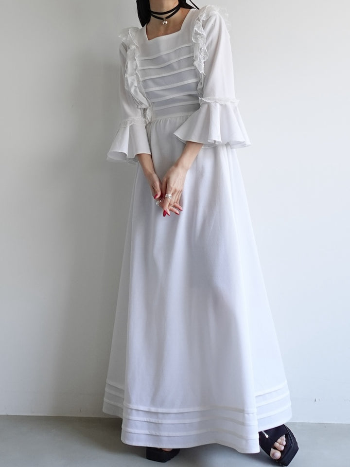 70s Off White Frill Dress