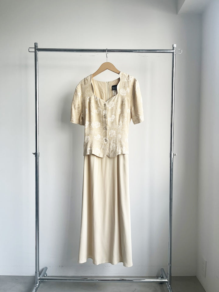 70s Satin Jacquard Layered Dress