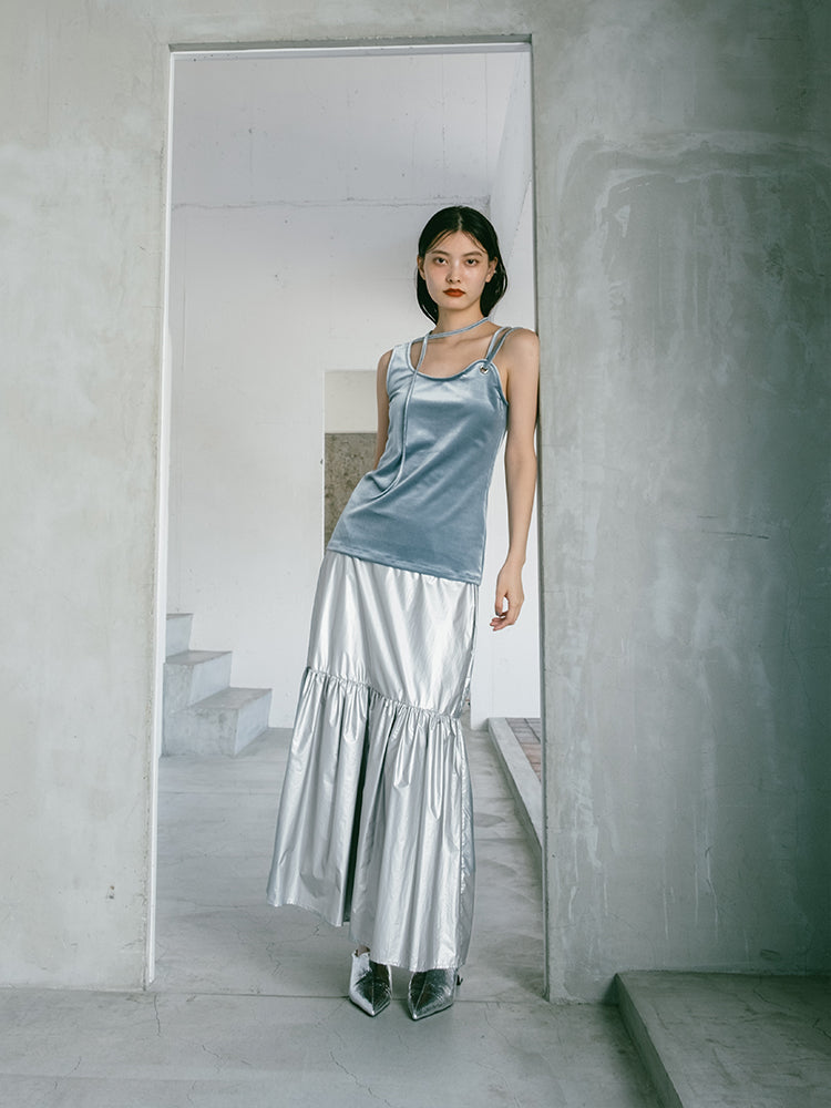 Metallic Tiered Skirt / Silver