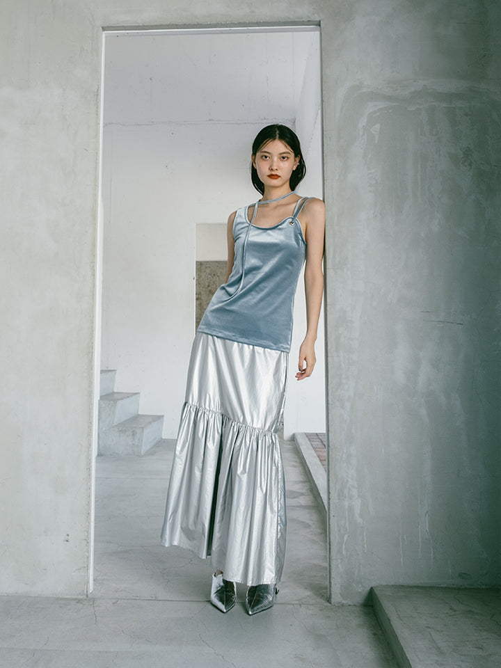 Metallic Tiered Skirt / Silver