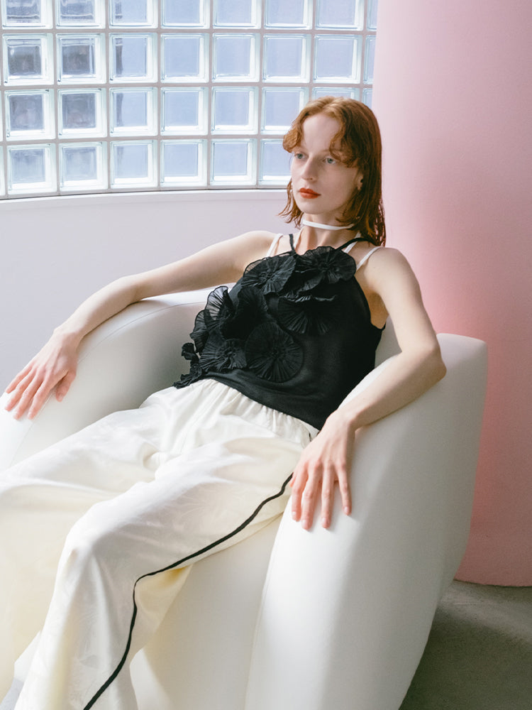 Drawstring Flower Motif Camisole｜ドローストリングフラワーモチーフ