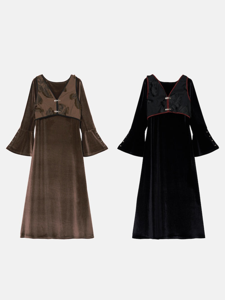 10月24日(金) 12:00販売開始】2way Vest Layered Velour Dress