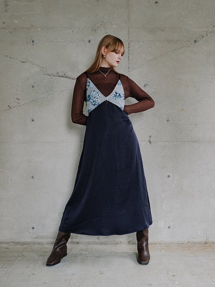 Jacquard Layered Camisole Dress / Navy