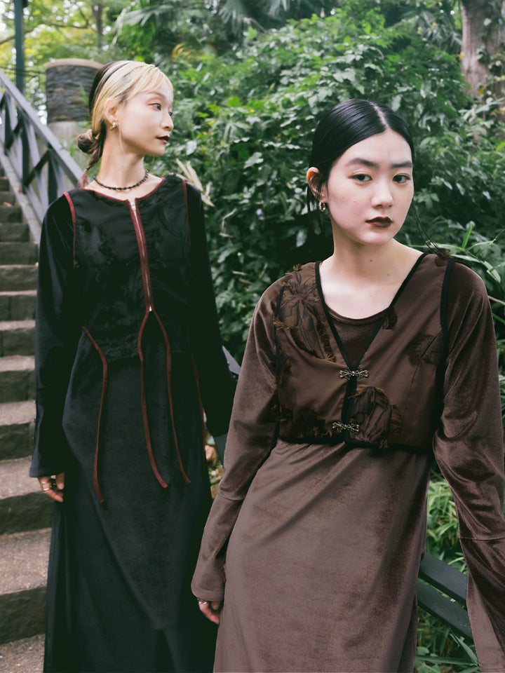 【10月24日(金) 12:00販売開始】2way Vest Layered Velour Dress