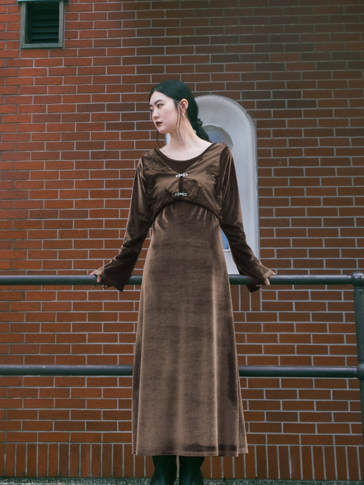 ワンピース MARTE Velour Embroidery Layered Dress Velour Embroidery Layered Dress｜ベロア刺繍ドレス – MARTE