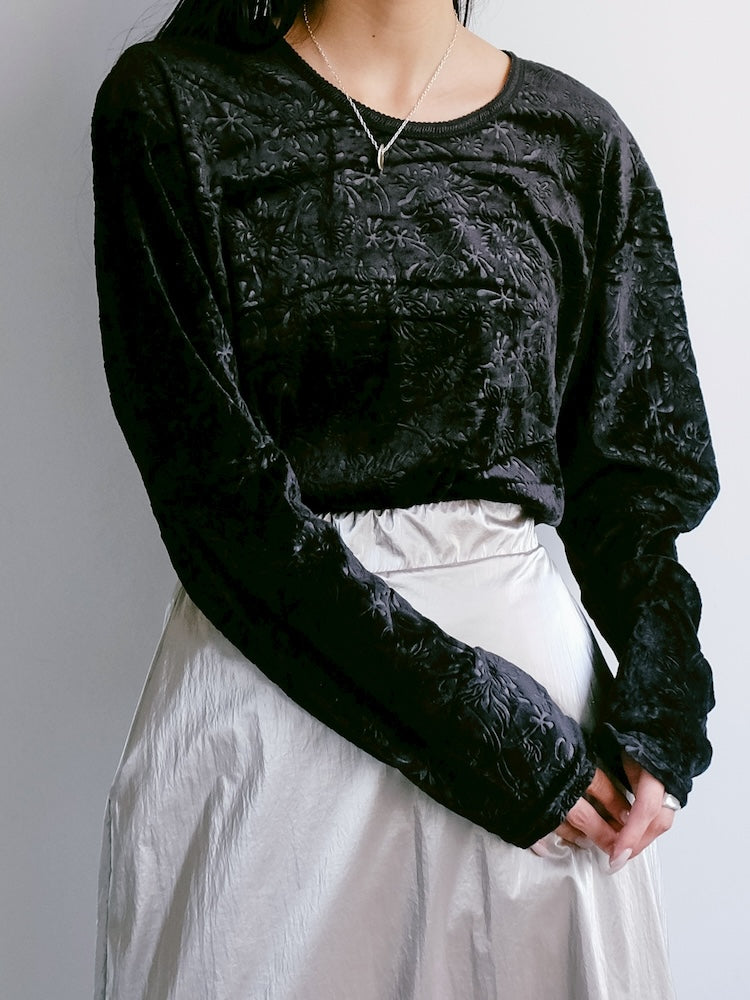 Black Flower Velour Tee