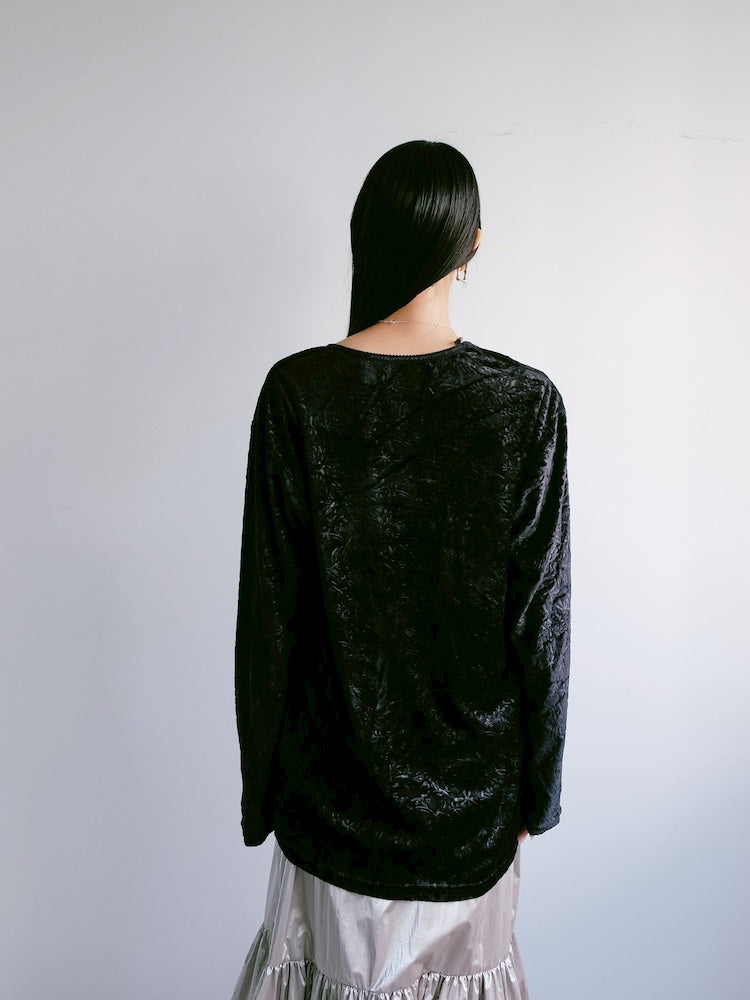Black Flower Velour Tee