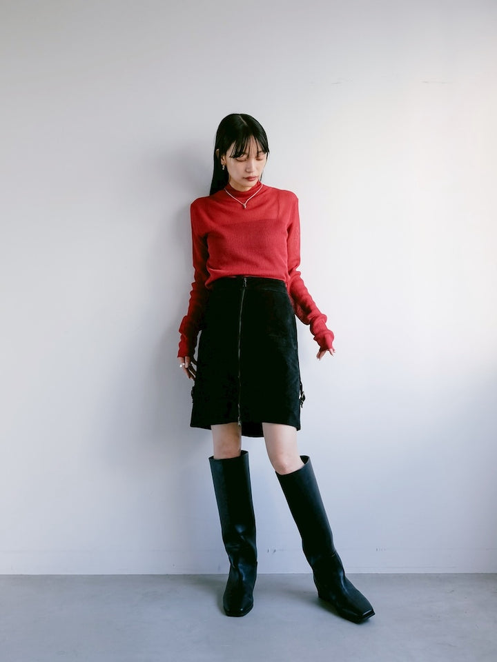 Side Belt Suede Skirt