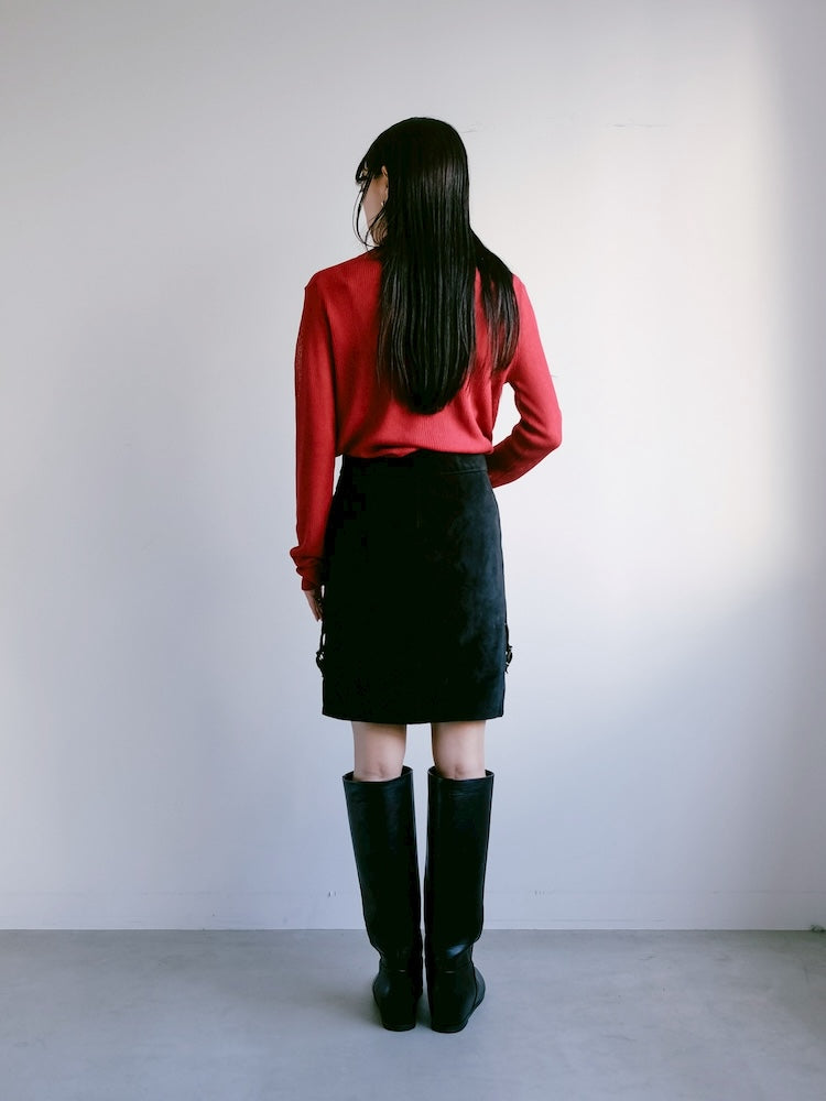 Side Belt Suede Skirt