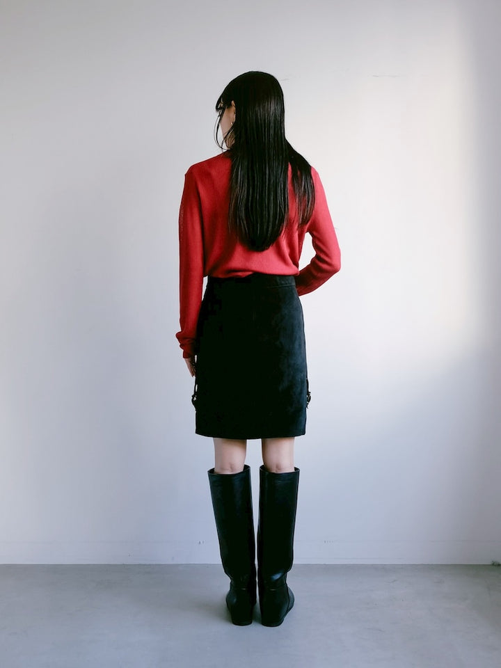 Side Belt Suede Skirt