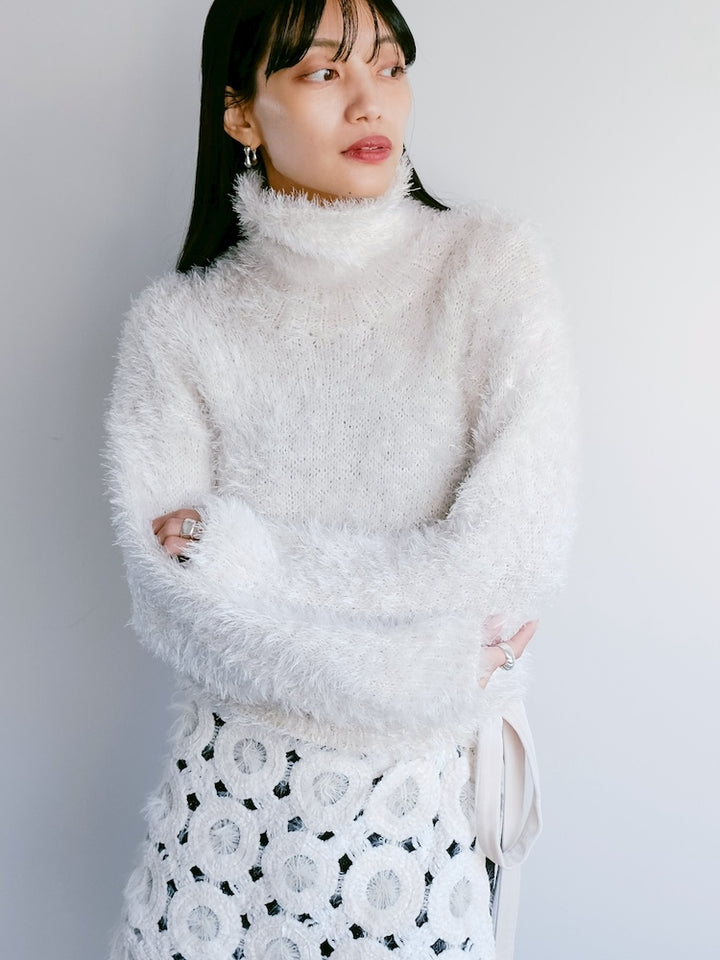 White Shaggy Cropped Knit