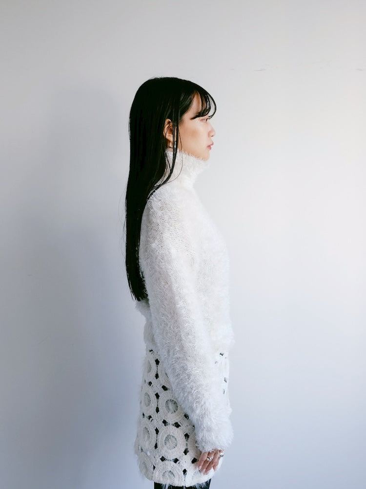 White Shaggy Cropped Knit