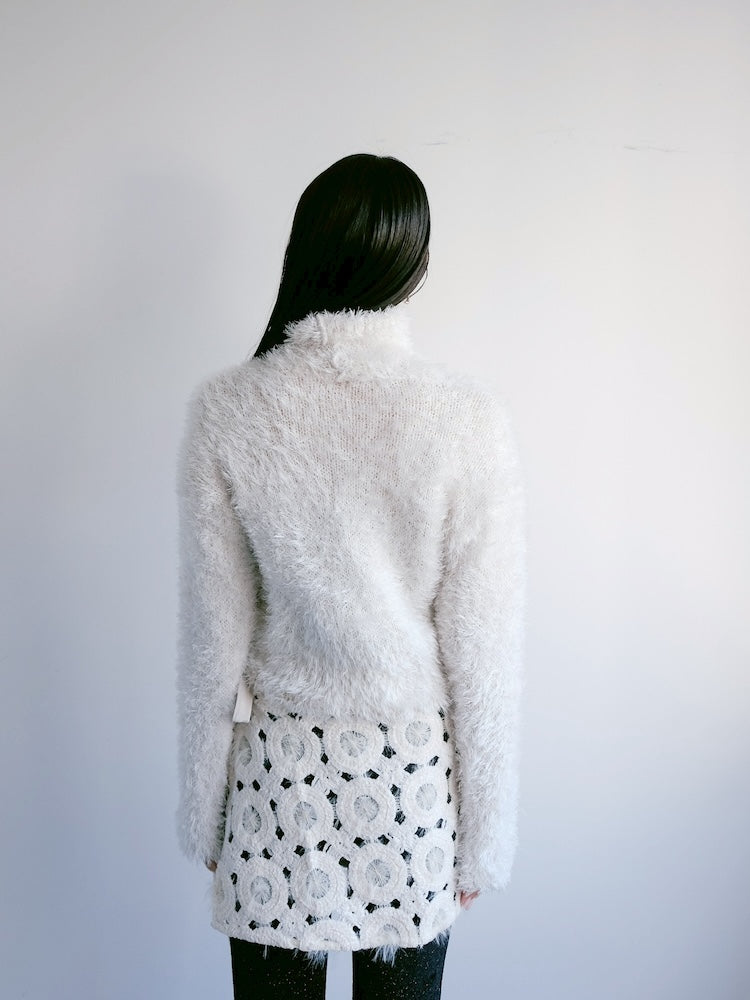 White Shaggy Cropped Knit