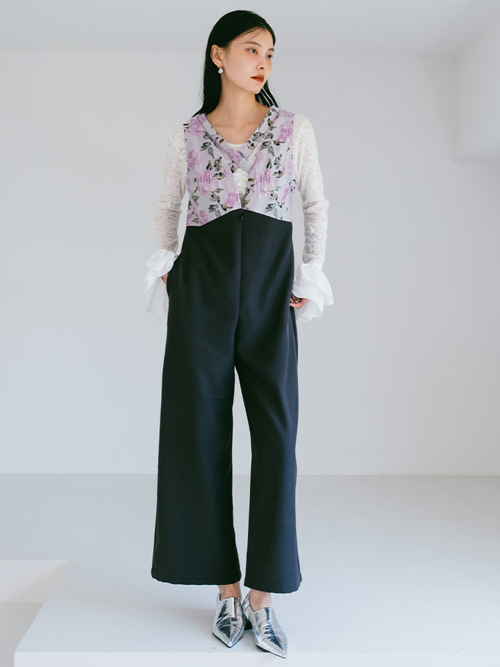 Cross Neck Jacquard Jumpsuits