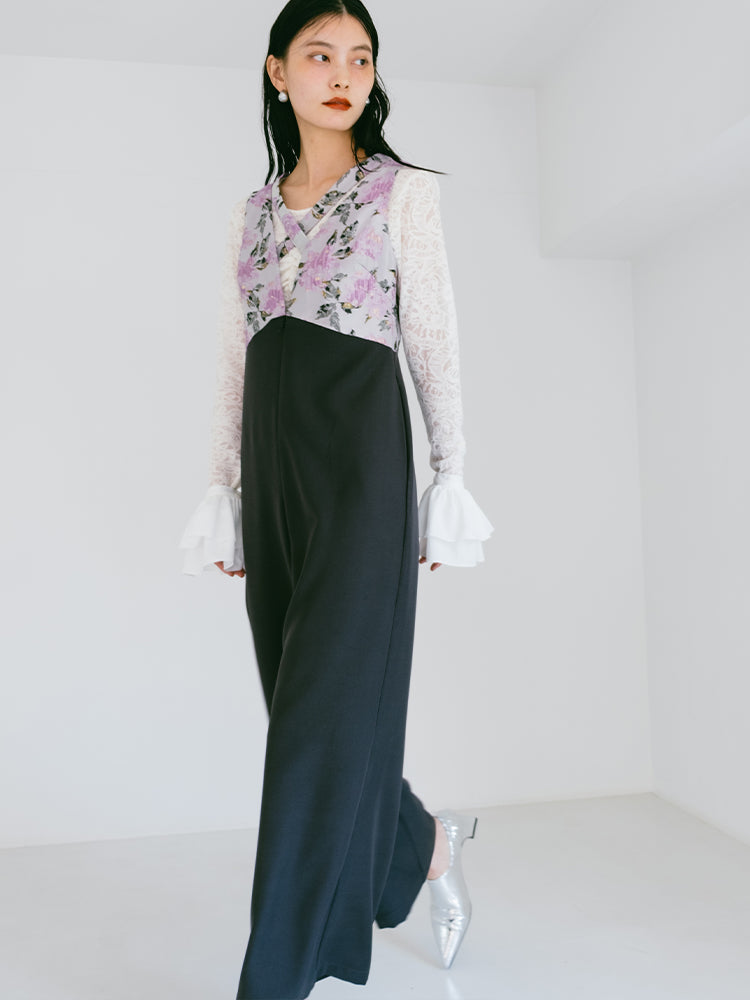 Cross Neck Jacquard Jumpsuits