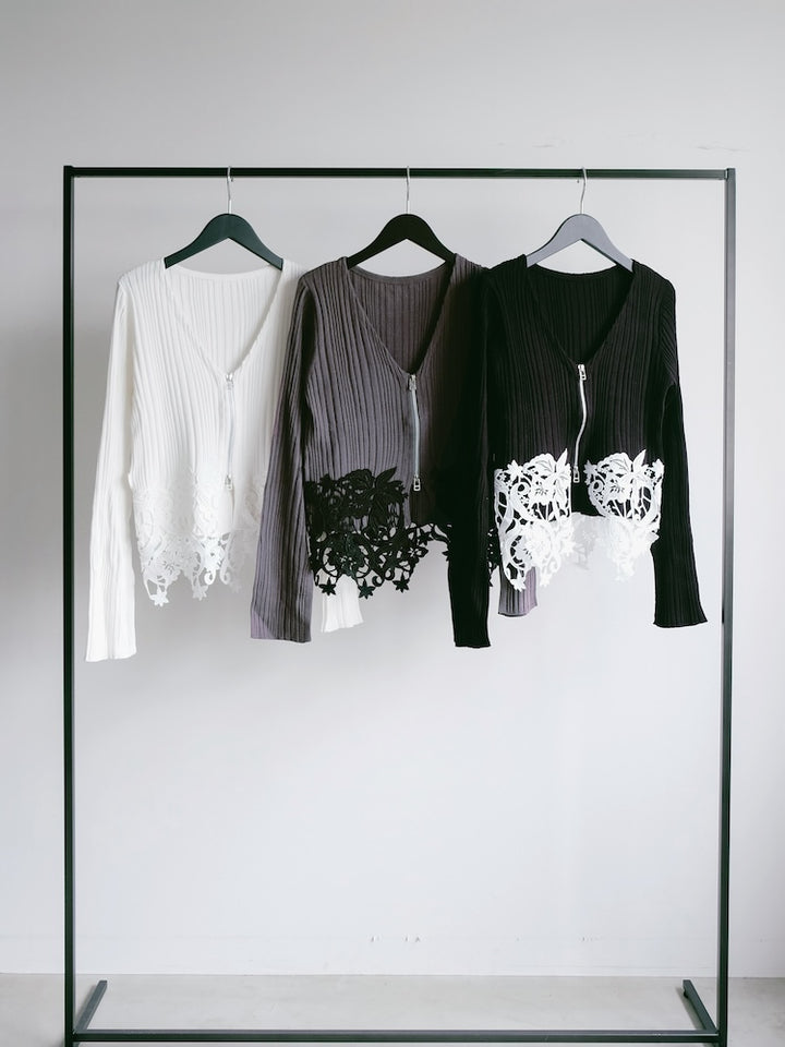 Lace Hem Zip Cardigan