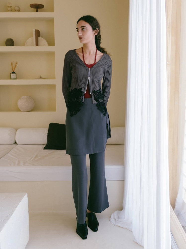 Lace Hem Zip Cardigan｜裾レースデザインジップカーディガン – MARTE