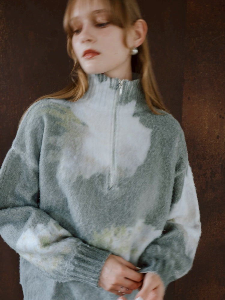 Flower Print Half Zip Knit｜真冬もあったかい ハーフジップニット