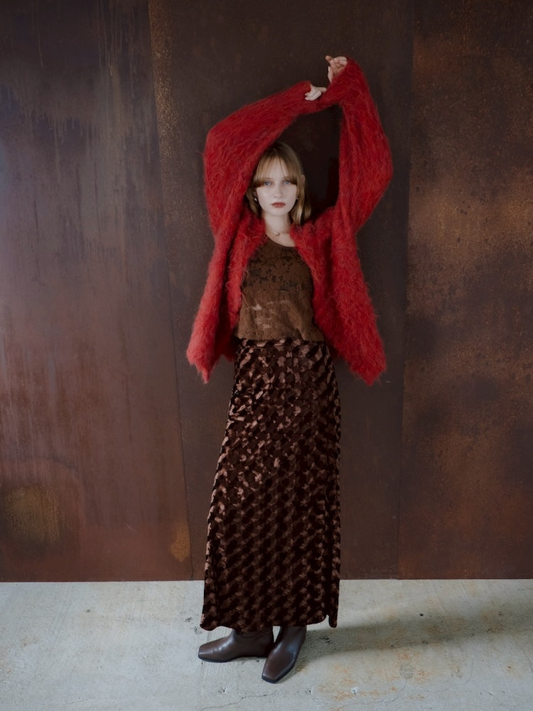 Emboss Velour Long Skirt｜高身長におすすめ｜ベロアロングスカート