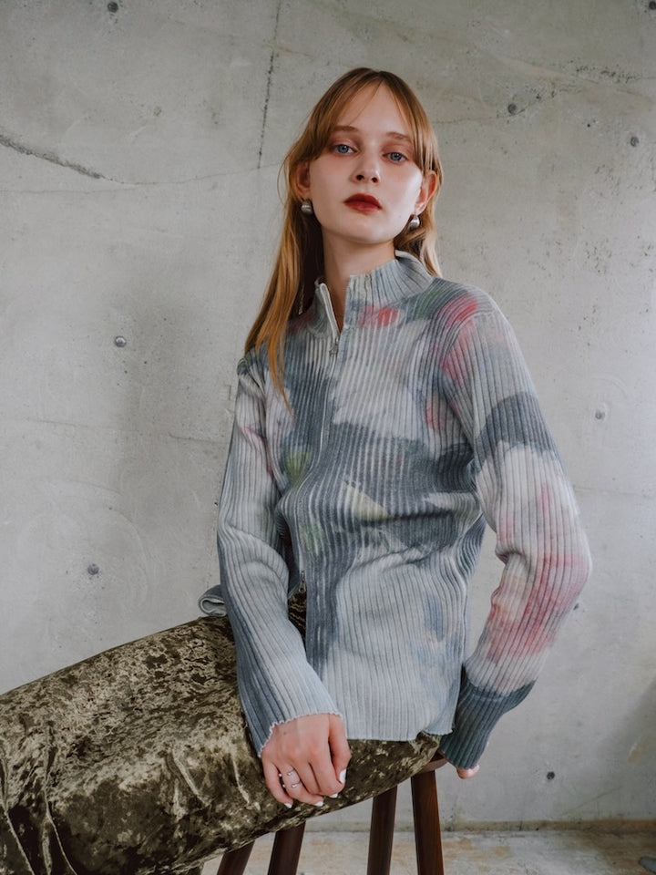 【9月18日(木) 12:00予約販売開始】Art Print Rib Zip Knit