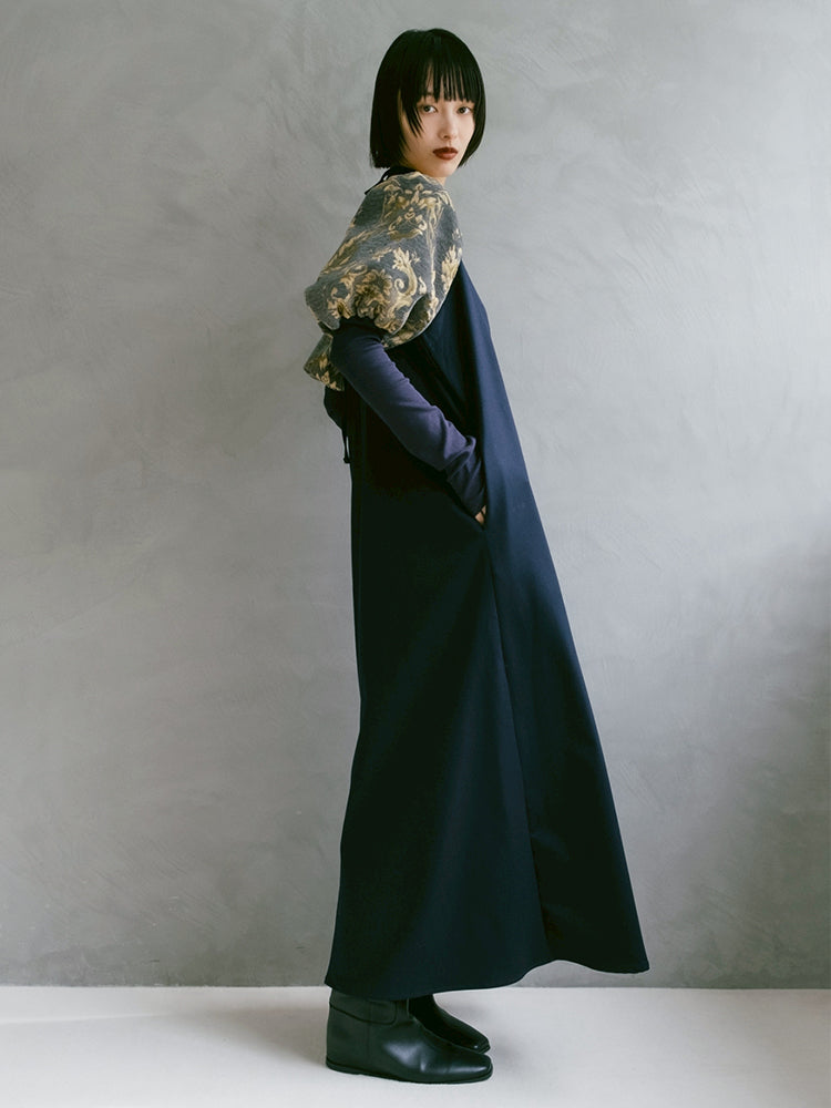 現行 LE'RURE ジャガード パフスリーブ ドレス マキシ丈 ブラック M Jacquard Bud Sleeve Dress｜結婚式やお呼ばれドレス｜ジャガード