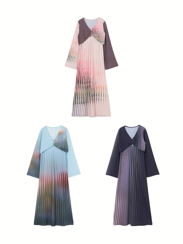 Art Line Print 2piece Dress