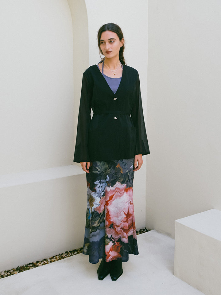 Shaped Button Sheer Jacket