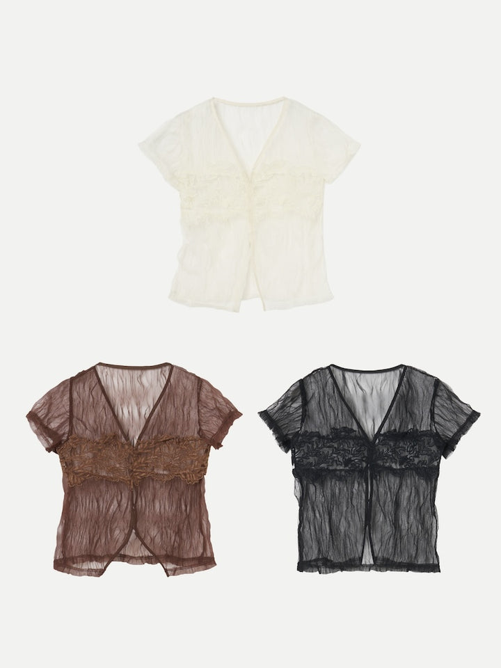 【7月25日(土) 12:00販売開始】Panel Lace Tulle Top