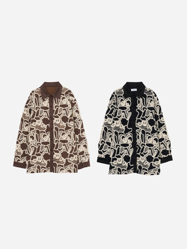 Embroidery Faux Suede Shirt Jacket