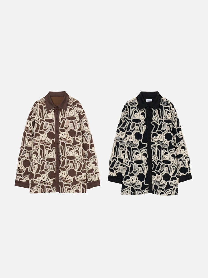 Embroidery Faux Suede Shirt Jacket