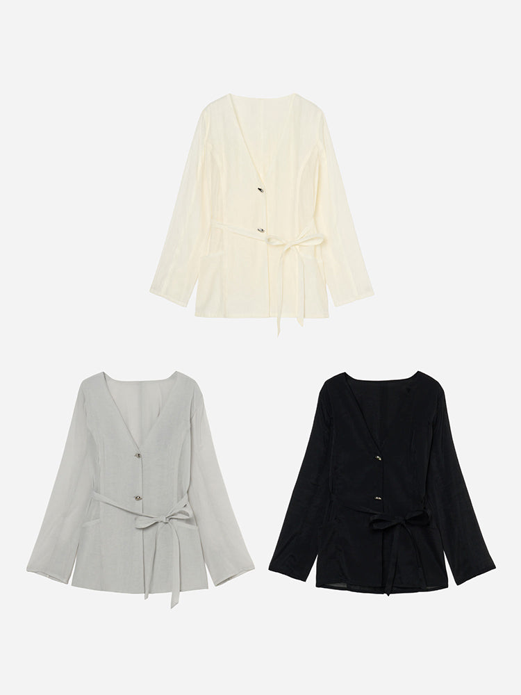 Shaped Button Sheer Jacket