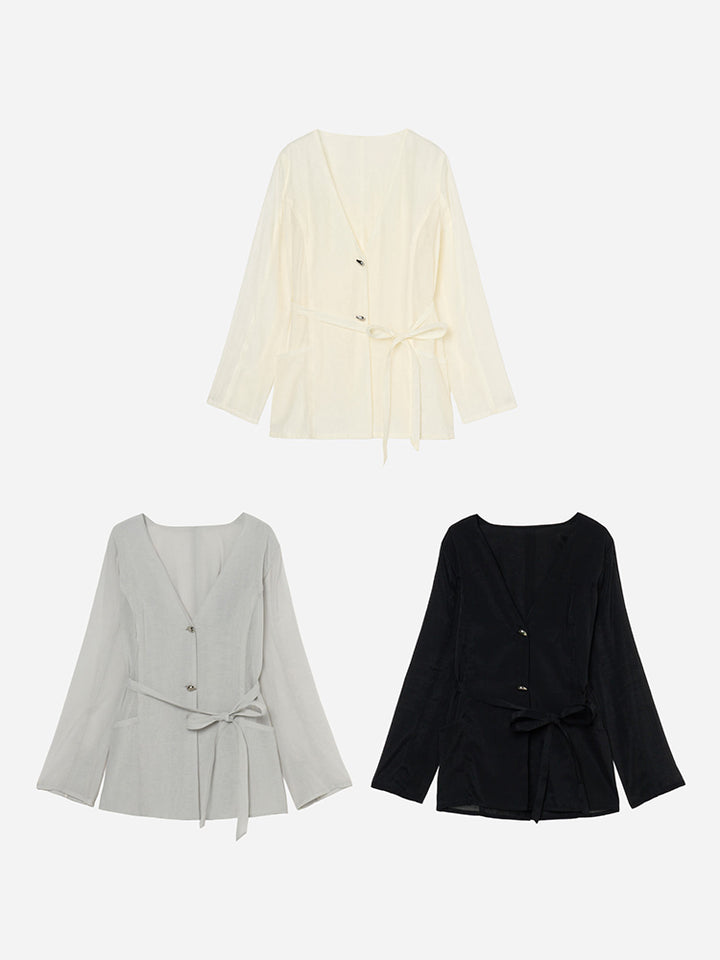 Shaped Button Sheer Jacket