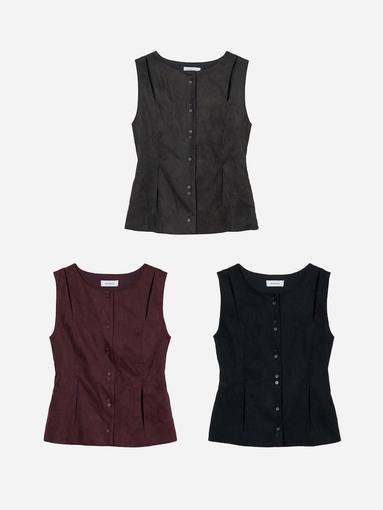 Faux Suede Slit Vest