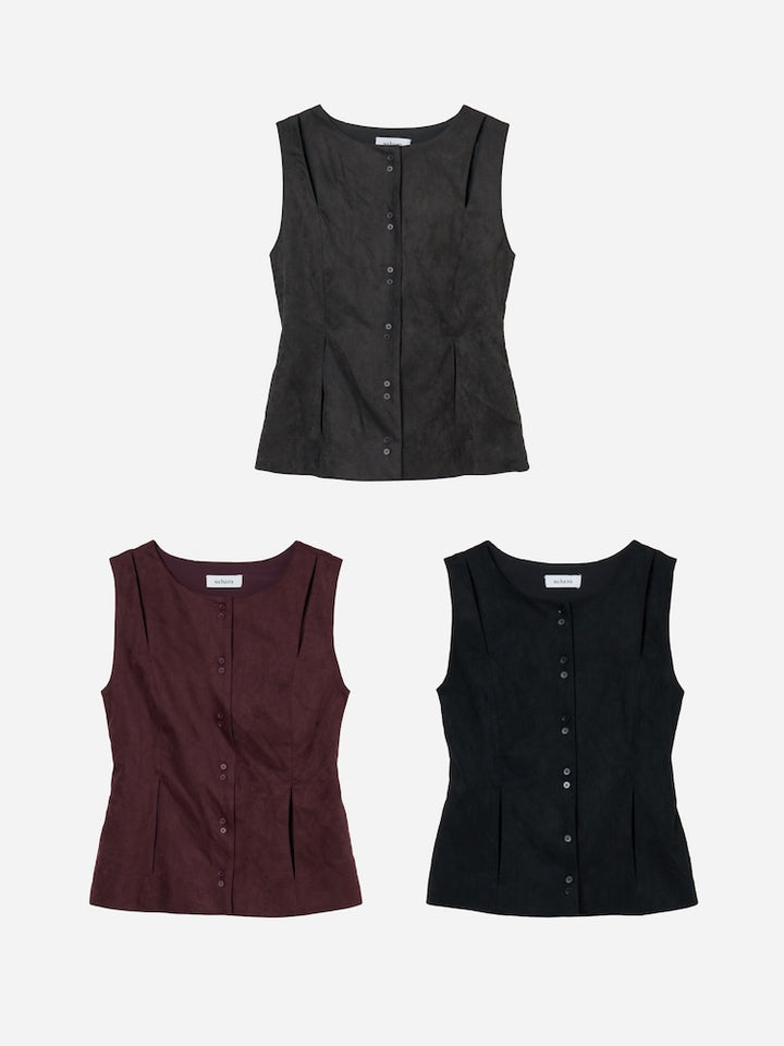Faux Suede Slit Vest