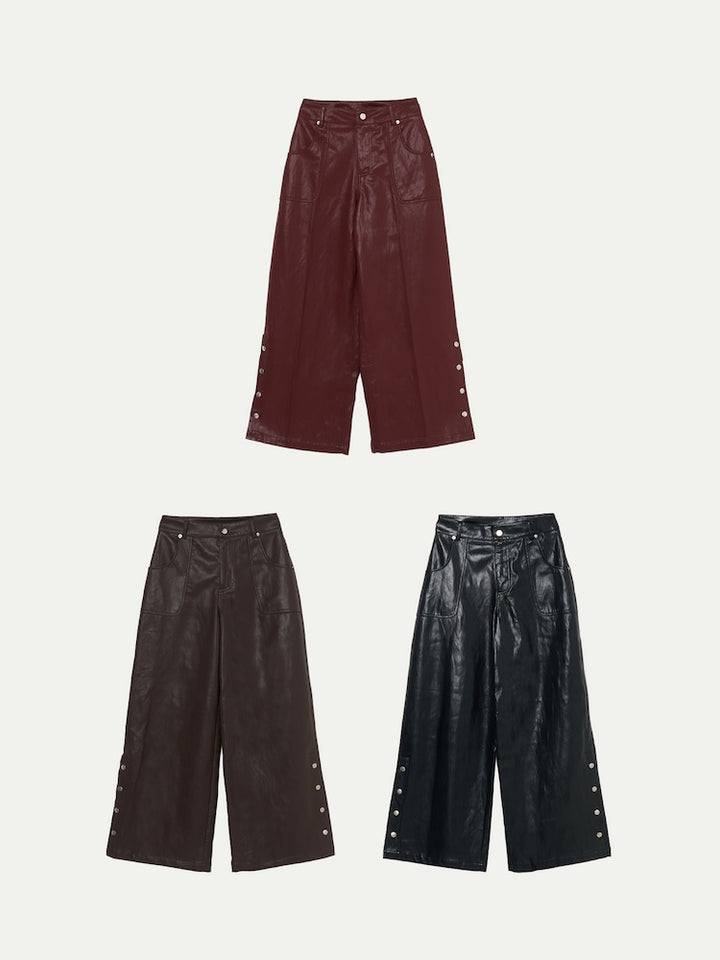 Side Snap Faux Leather Pants