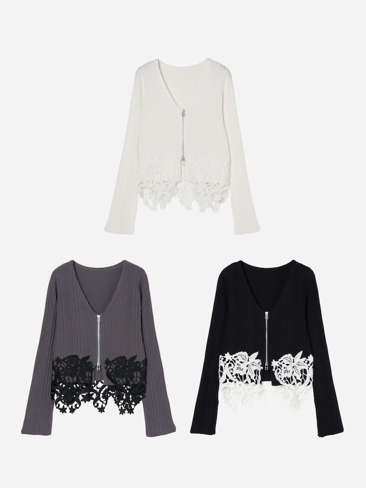 Lace Hem Zip Cardigan