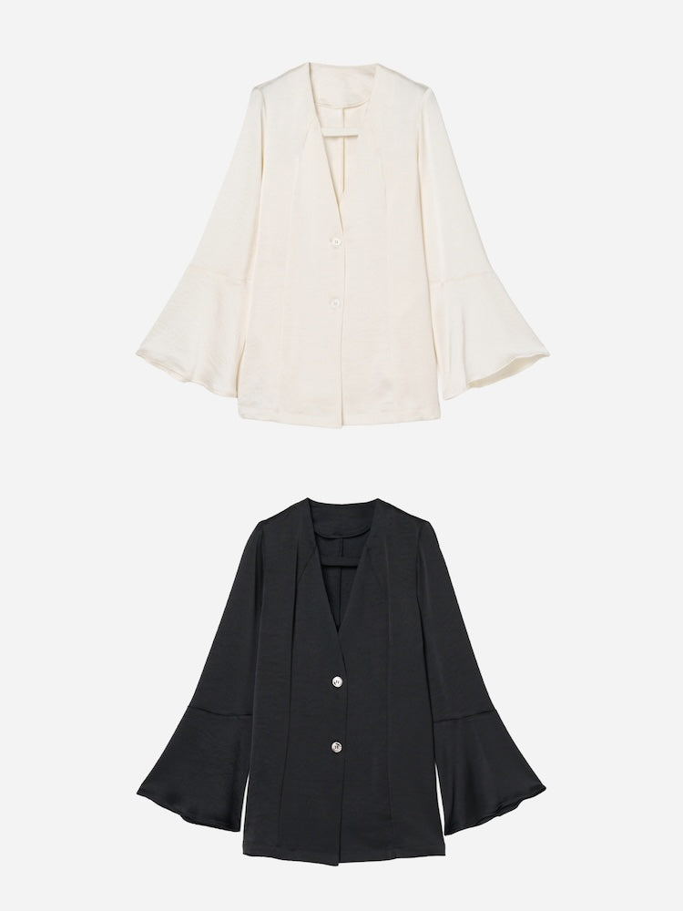 【26ss_EXB】Flare Sleeve Satin Jacket