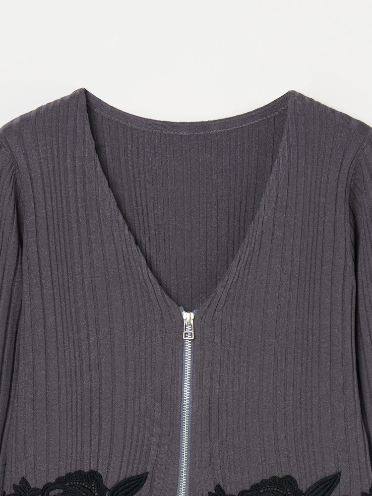 Lace Hem Zip Cardigan｜裾レースデザインジップカーディガン – MARTE