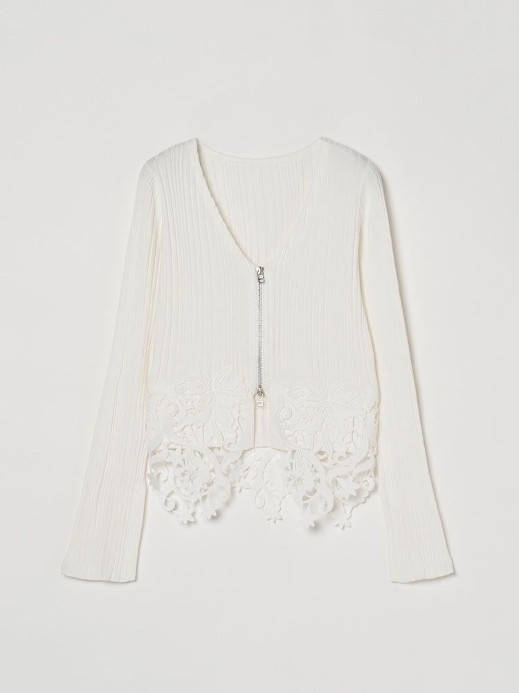 Lace Hem Zip Cardigan｜裾レースデザインジップカーディガン – MARTE