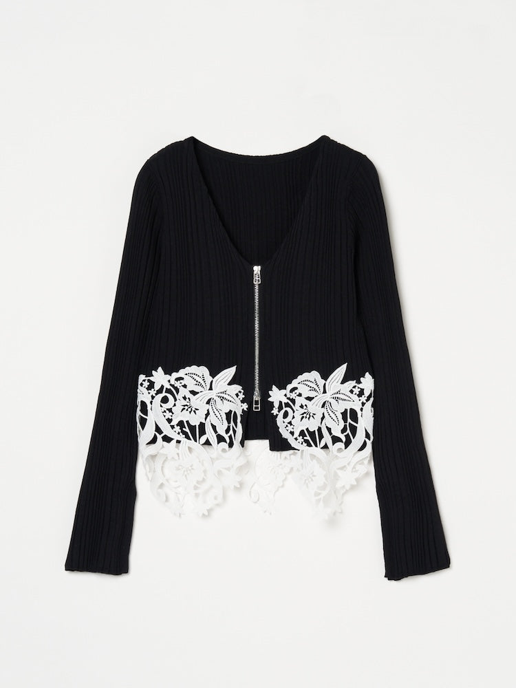 Lace Hem Zip Cardigan｜裾レースデザインジップカーディガン – MARTE