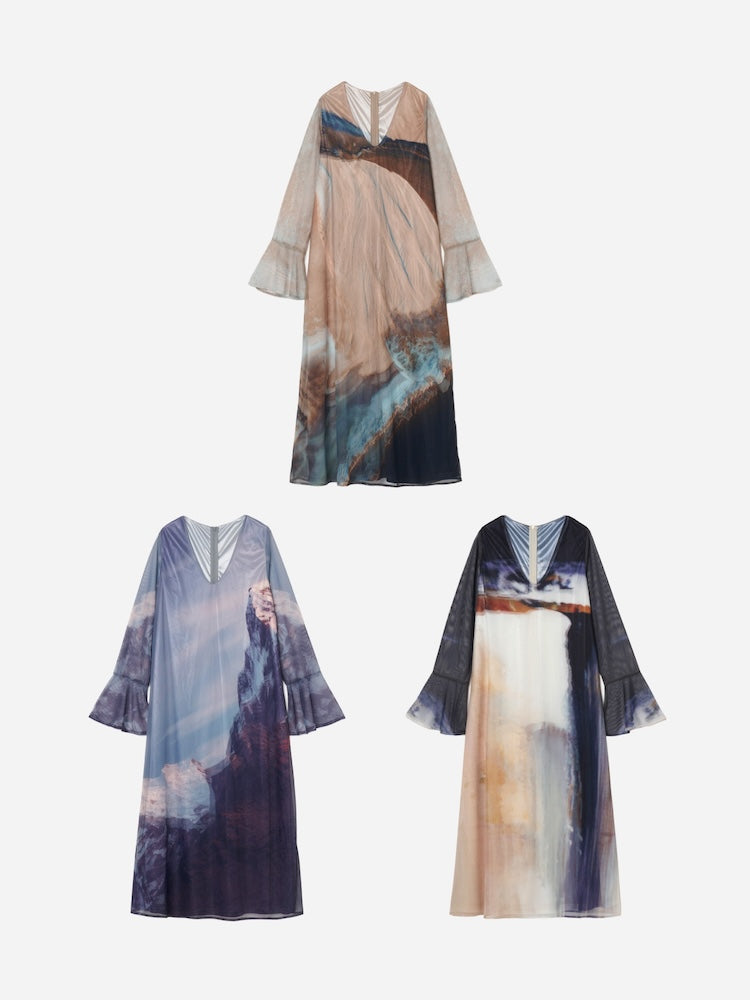 Nature Print Layered Dress｜ネイチャーモチーフ柄レイヤード