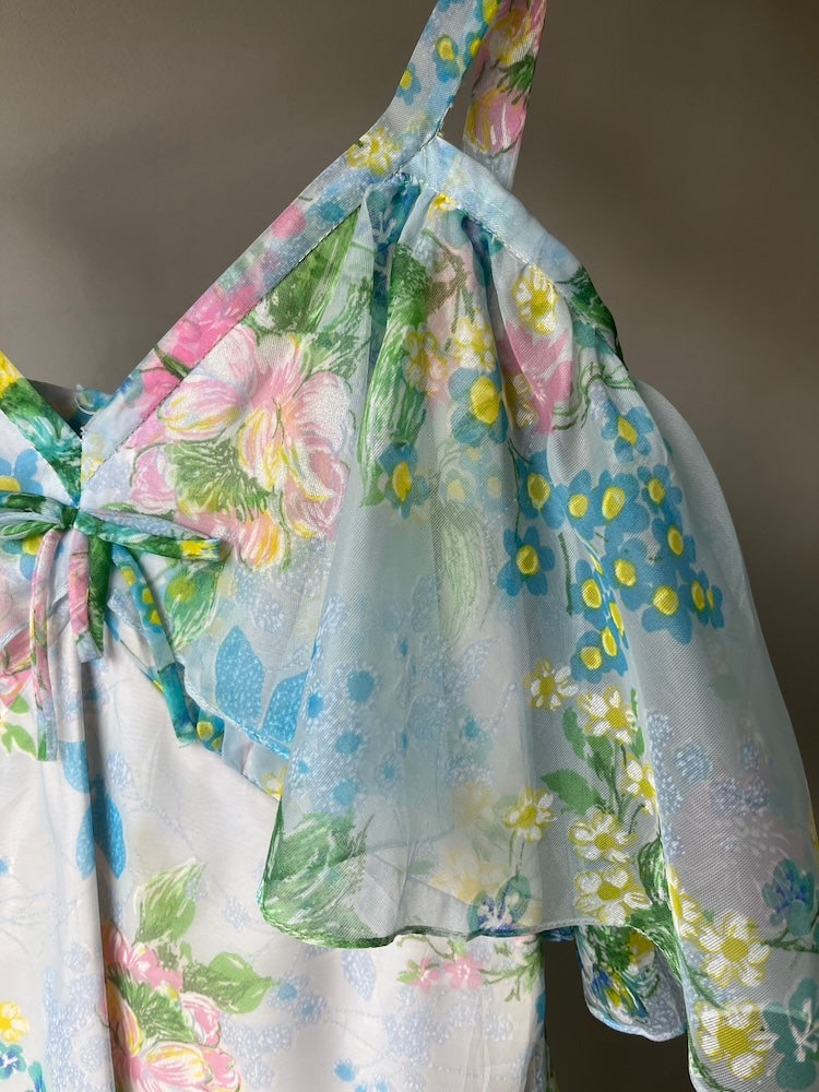 70s Organdy Flower Tiered Dress